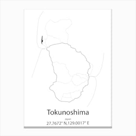 Tokunoshima,Japan Minimalist Map Canvas Print