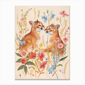 Folksy Floral Animal Drawing Puma 4 Canvas Print