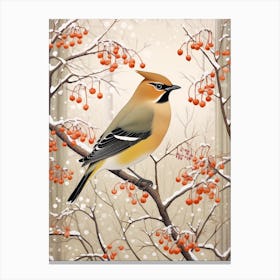 Winter Bird Painting Cedar Waxwing 2 Canvas Print