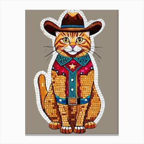 Mosaic Cat In Cowboy Hat Canvas Print