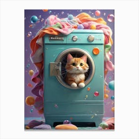 Cat In Washing Machine 2 Canvas Print