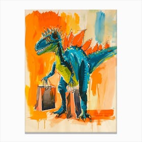 Dinosaur Shopping Orange Blue Brushstrokes  1 Canvas Print