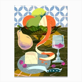 Cheese Wine And Fruits Food Still Life Canvas Print