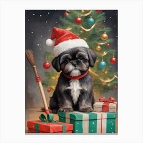Christmas Shih Tzu Dog Wear Santa Hat (17) Canvas Print