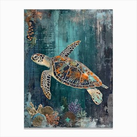 Blue Sea Turtle Exploring The Ocean Collage 2 Canvas Print