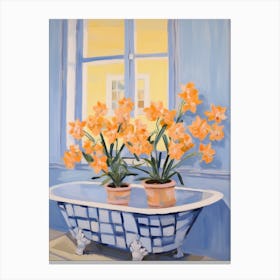 A Bathtube Full Of Daffodil In A Bathroom 3 Canvas Print