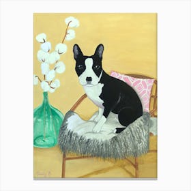 Frenchie On Rattan Chair Canvas Print