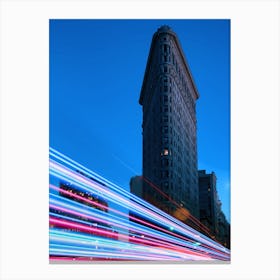 Neon city: New York, Flatiron Building (synthwave/vaporwave/retrowave/cyberpunk) — aesthetic poster, neon poster Canvas Print