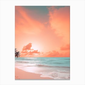 A Pink And Orange Sunset On A Beach Photography 2 Canvas Print