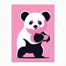 Playful Panda cub On Solid pink Background, modern animal art, baby panda 2 Canvas Print