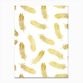 Scattered Western Faux Gold Metallic Gradient Feathers Canvas Print