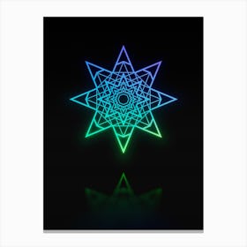 Neon Blue and Green Abstract Geometric Glyph on Black n.0064 Canvas Print