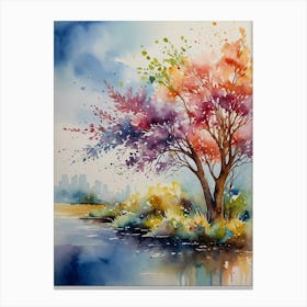 Watercolor Tree By The River Canvas Print