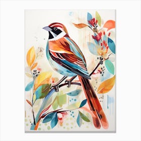Bird Painting Collage Sparrow 4 Canvas Print