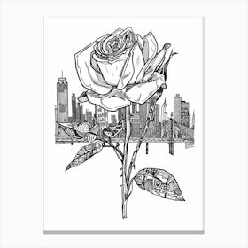 Rose In The City Line Drawing 1 Canvas Print
