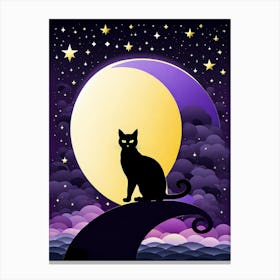 Black Cat On The Moon , vector art 5 Canvas Print