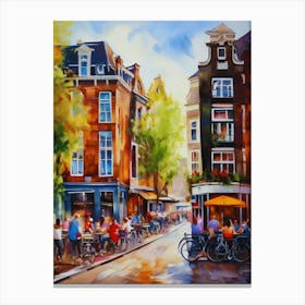 The city of Amsterdam, Netherlands, streets, cafes, passing by, the beauty of summer, oil colors..40 Canvas Print