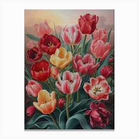 Colorful Tulips Red Yellow in Oil Paint style Canvas Print