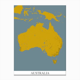 Australia Yellow Blue Map Canvas Print