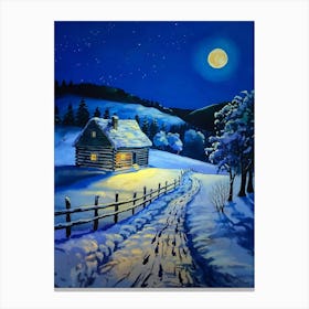 Winter Night At The Cabin Canvas Print