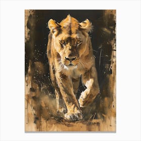 African Lion Lioness On The Prowl Acrylic Painting 1 Canvas Print