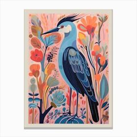 Colourful Scandi Bird Great Blue Heron 2 Canvas Print