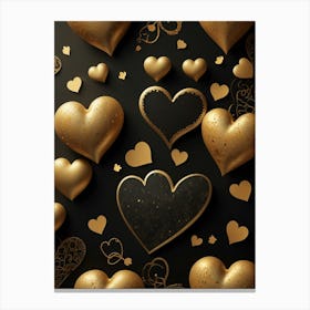 Gold Hearts On Black Background Canvas Print