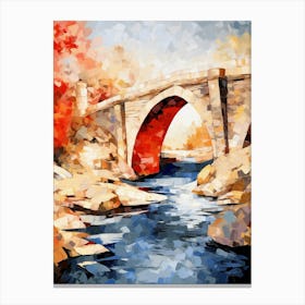 Old Stone Bridge in Autumn I, Abstract Vibrant Colorful Painting in Van Gogh Style Canvas Print