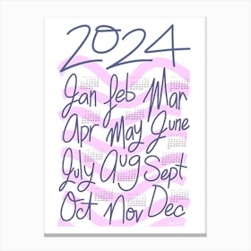 2024 Calendar in Graphic Bold Modern Purple Canvas Print