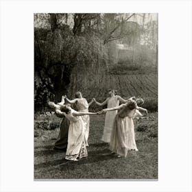 Circle of Witches Dancing - Ritual Pagan Ladies Dance 1921 Vintage Art Deco Remastered Photograph - Spiritual Witchy Fairytale Fairies Witchcraft Spells Calling the Moon Goddess Selene Mayday or Midsummer Canvas Print