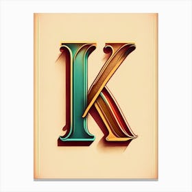 K, Letter, Alphabet Retro Drawing 1 Canvas Print