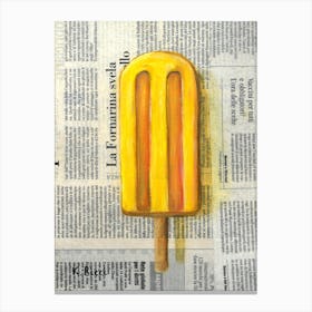 Yellow Popsicle On Newspaper Ice Cream Sweets Colorful Dessert Food Minimalism Canvas Print