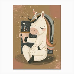 Unicorn Drinking A Coffee Mocha Muted Pastels Canvas Print
