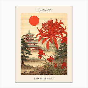 Higanbana Red Spider Lily 3 Japanese Botanical Illustration Poster Canvas Print