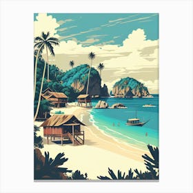 Pantai Ora, Indonesia - Retro Landscape Beach and Coastal Theme Travel Poster Canvas Print