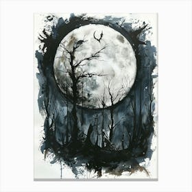 Watercolour Style Gothic Forest Animals On A Moon Canvas Print