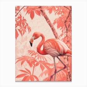 American Flamingo And Philodendrons Minimalist Illustration 4 Canvas Print
