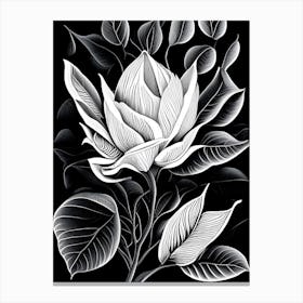 Magnolia Leaf Linocut 1 Canvas Print