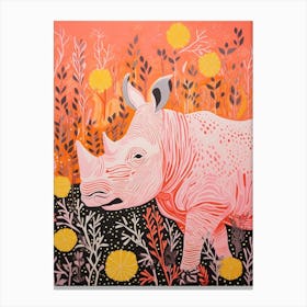Abstract Linocut Inspired Orange Rhino 1 Canvas Print