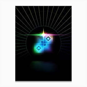 Neon Geometric Glyph in Candy Blue and Pink with Rainbow Sparkle on Black n.0330 Canvas Print