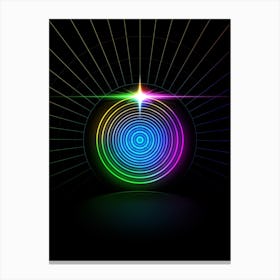 Neon Geometric Glyph in Candy Blue and Pink with Rainbow Sparkle on Black n.0214 Canvas Print