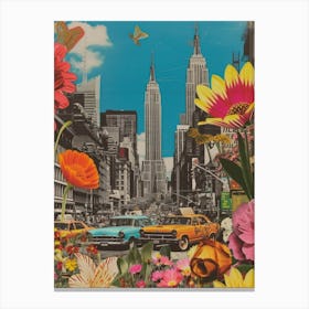 New York City   Floral Retro Collage Style 4 Canvas Print