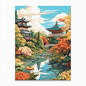 Kenrokuen Japan Gardens Illustration 2  Canvas Print