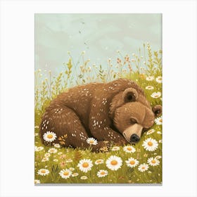 Brown Bear Resting In A Field Of Daisies Storybook 1 Canvas Print