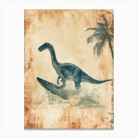 Vintage Therizinosaurus Dinosaur On A Surf Board 2 Canvas Print