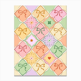 Colorful Coquette Patchwork Quilt with Bows Canvas Print