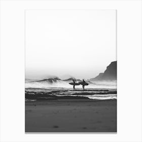 Catch a Wave Surfers Black White Minimalist Photo Canvas Print