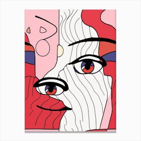 Red & Pink Abstract Face Line Drawing Canvas Print
