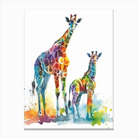 Giraffe Mother & Calf Watercolour 2 Canvas Print