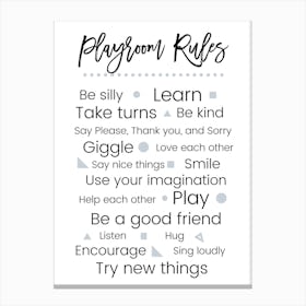 Gray Playroom Rules Canvas Print